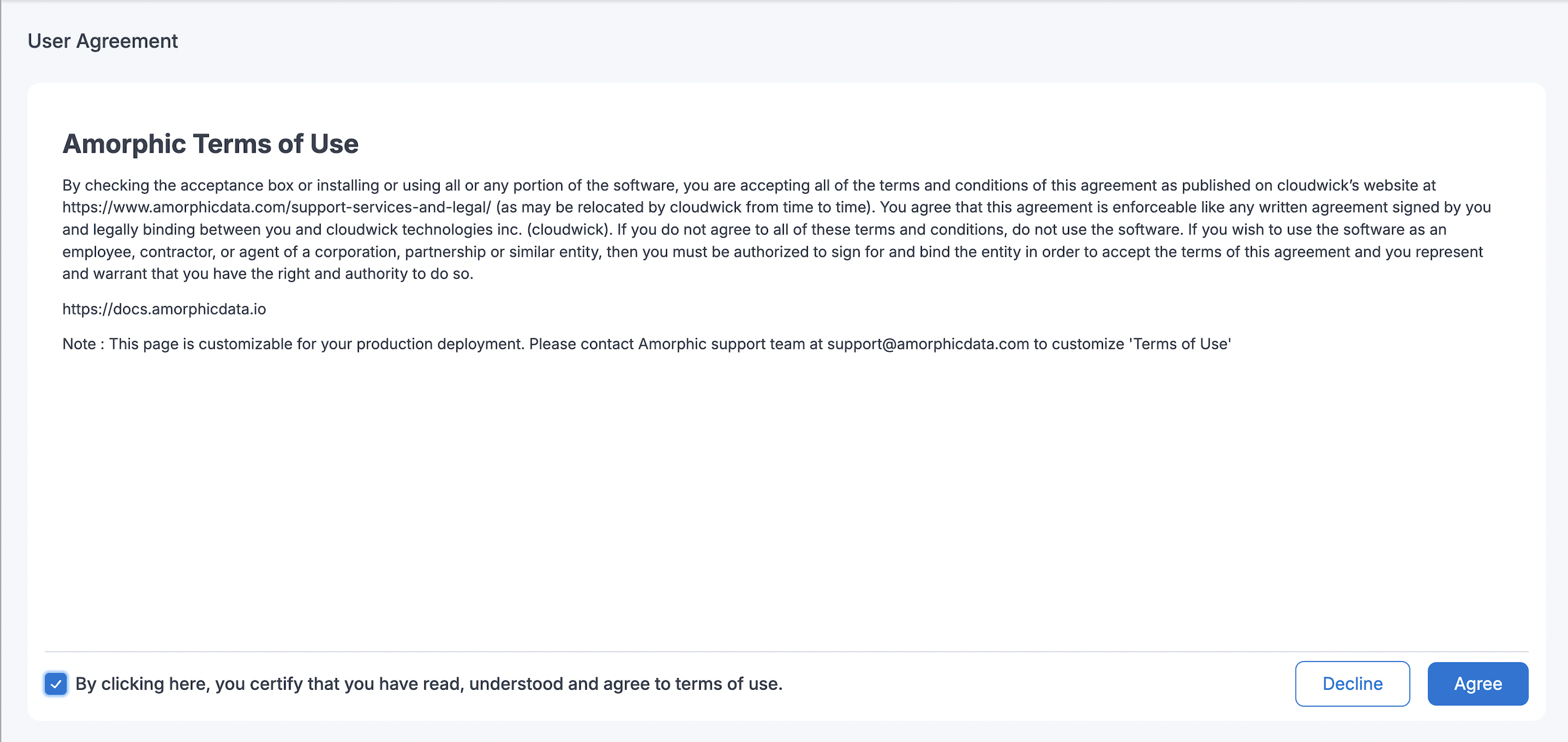 User Agreement upon login