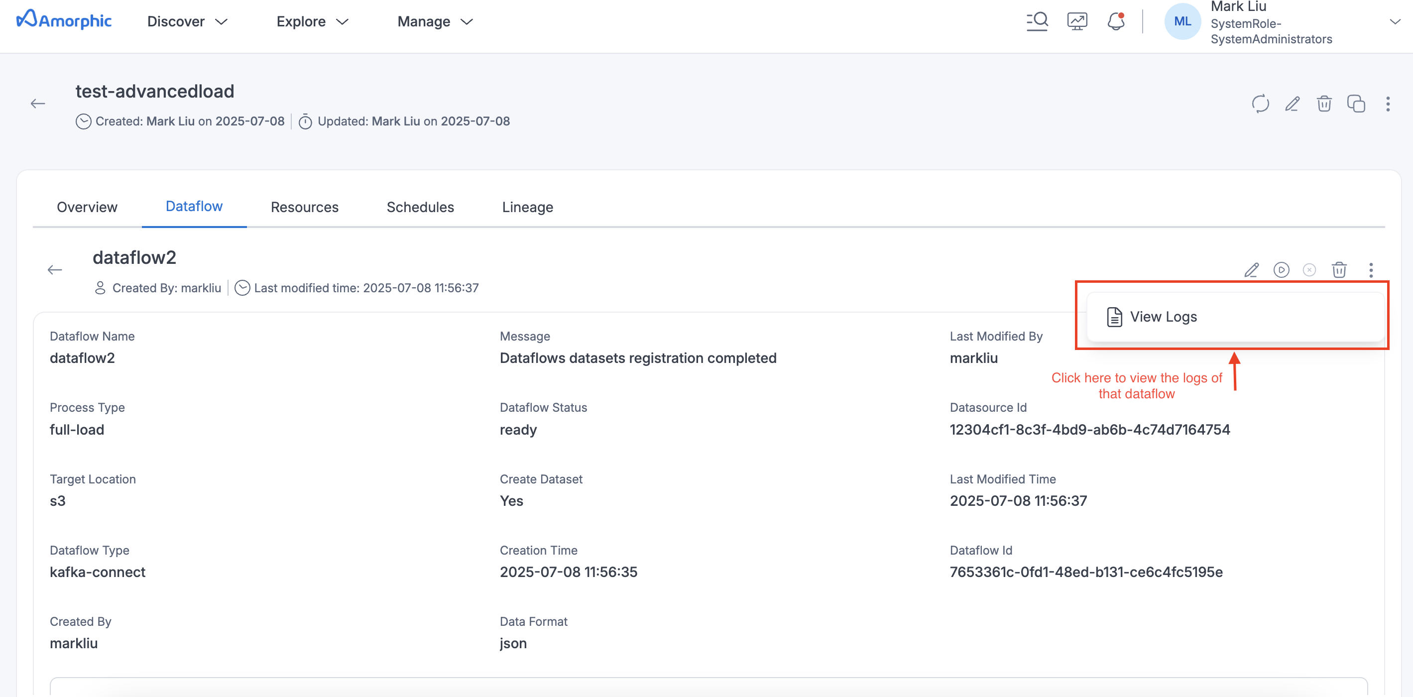 JDBC Dataflow log details