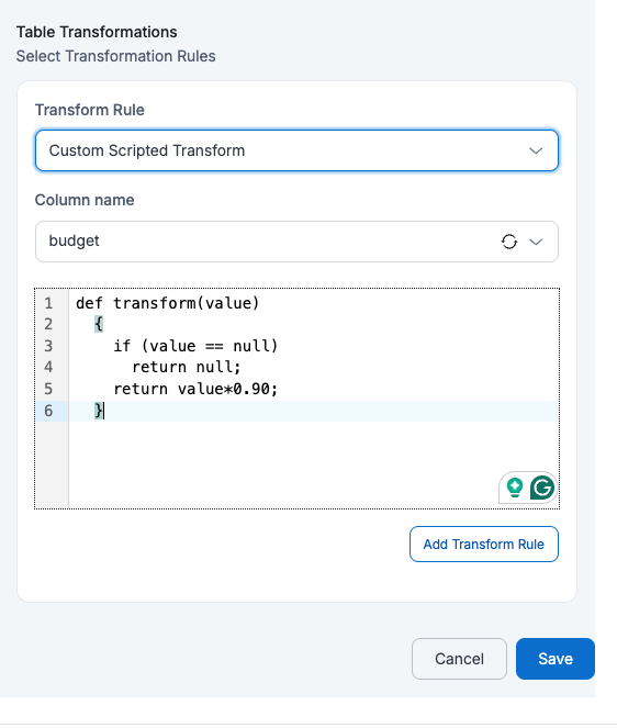 JDBC Custom Scripted Transform