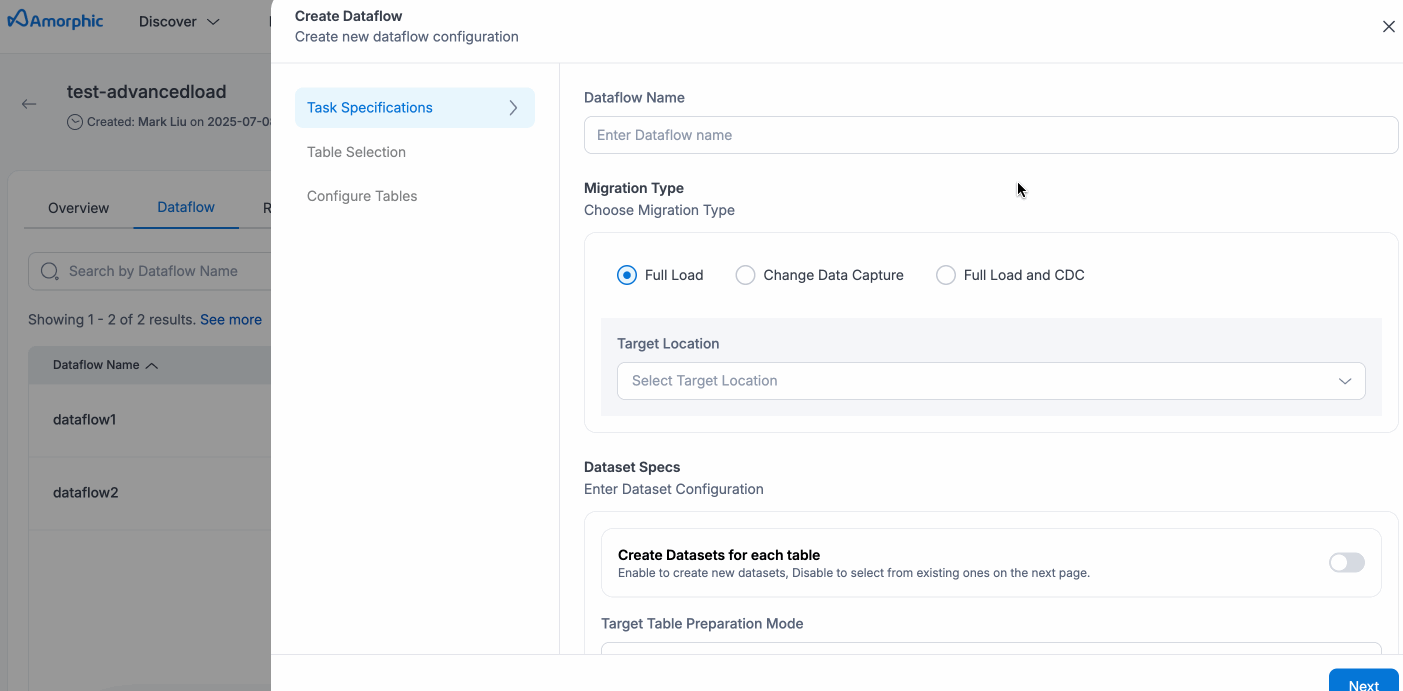 JDBC Dataflow create