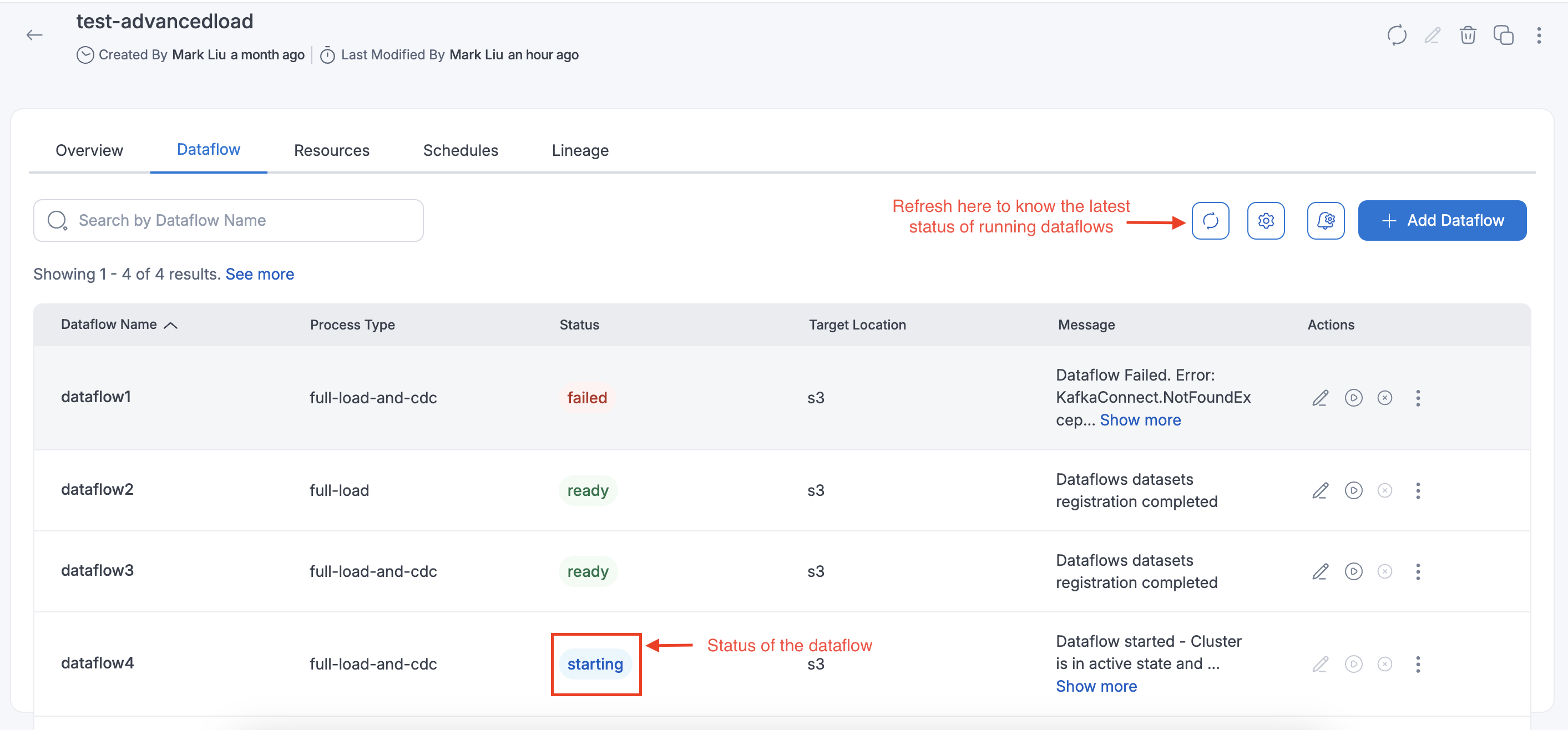 JDBC Dataflow run details