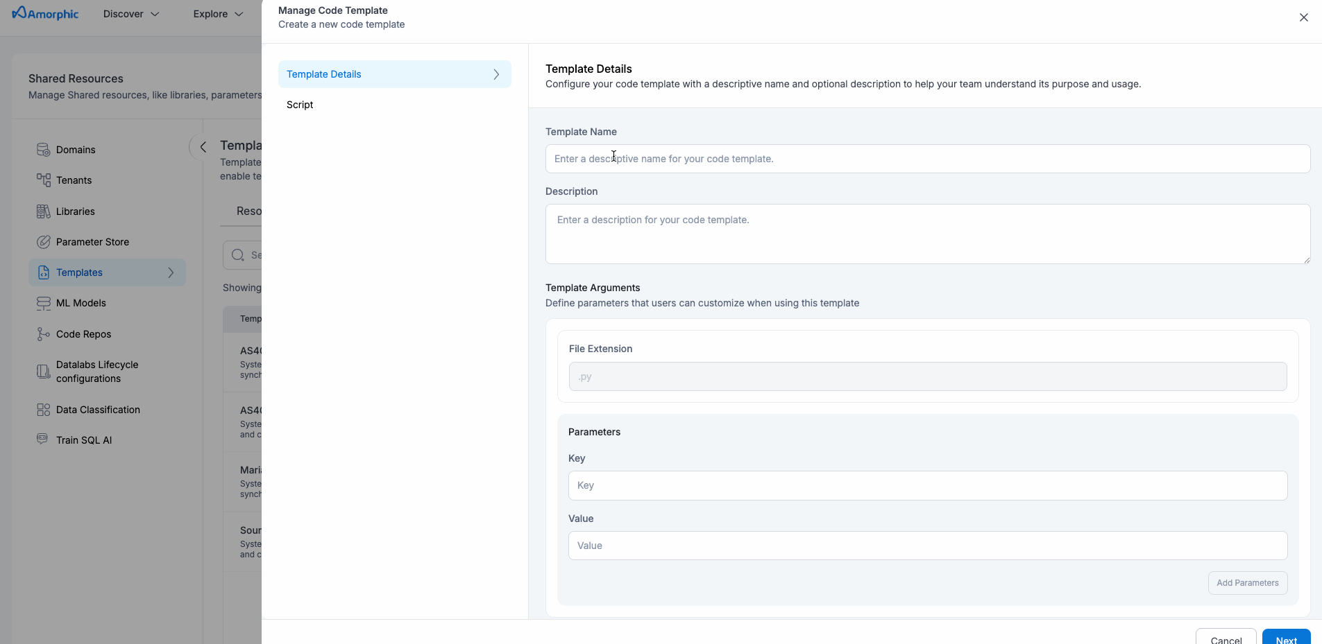 Create code template