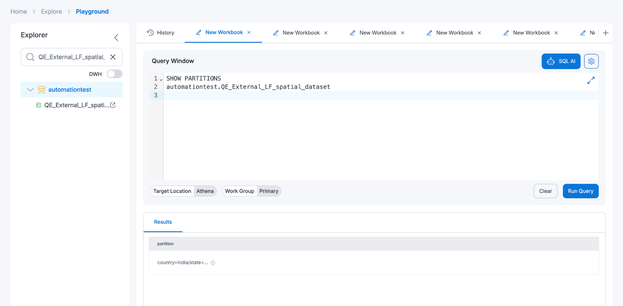 show partitions query