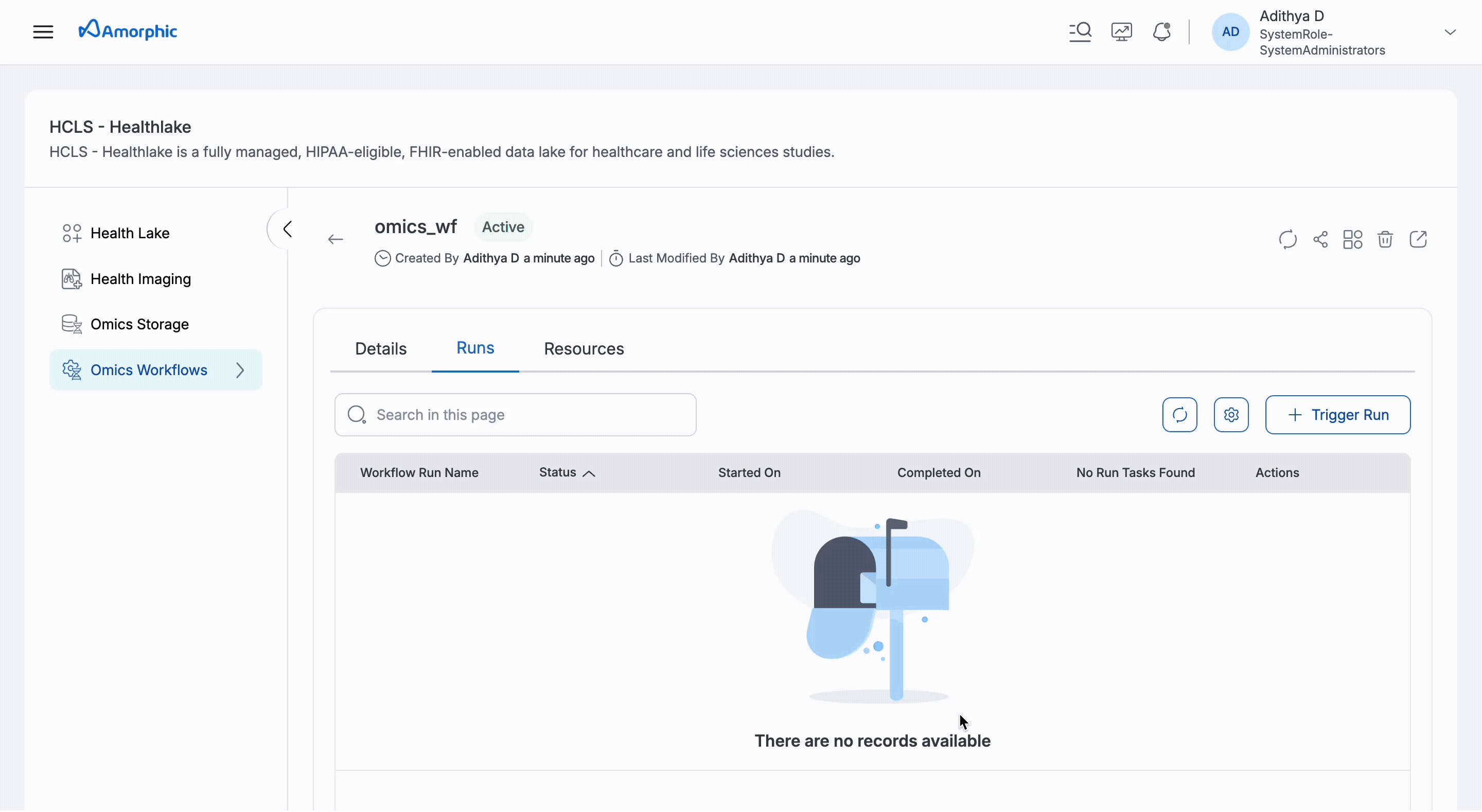 Start Omics Workflow Run