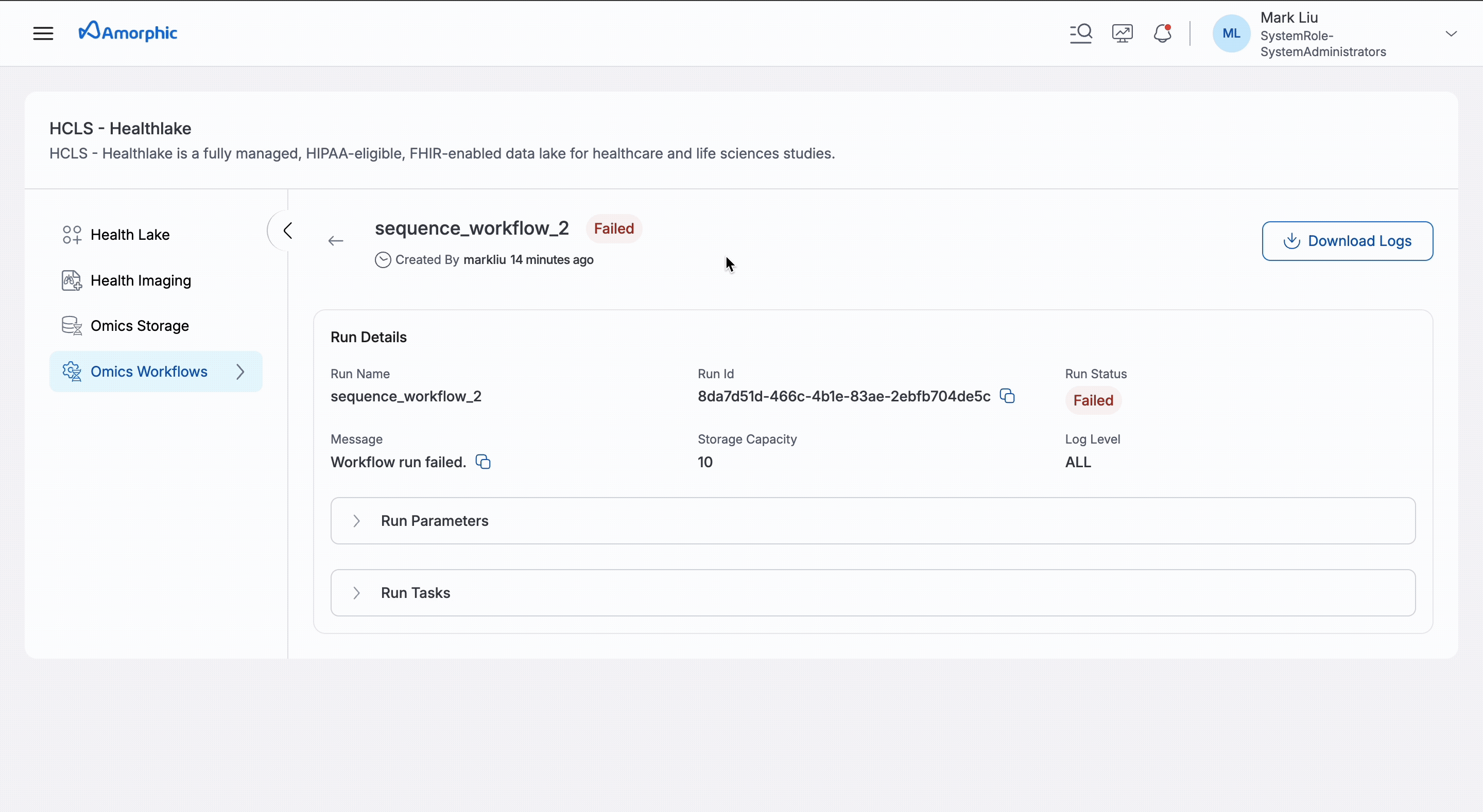 Download Omics Workflow Run Logs