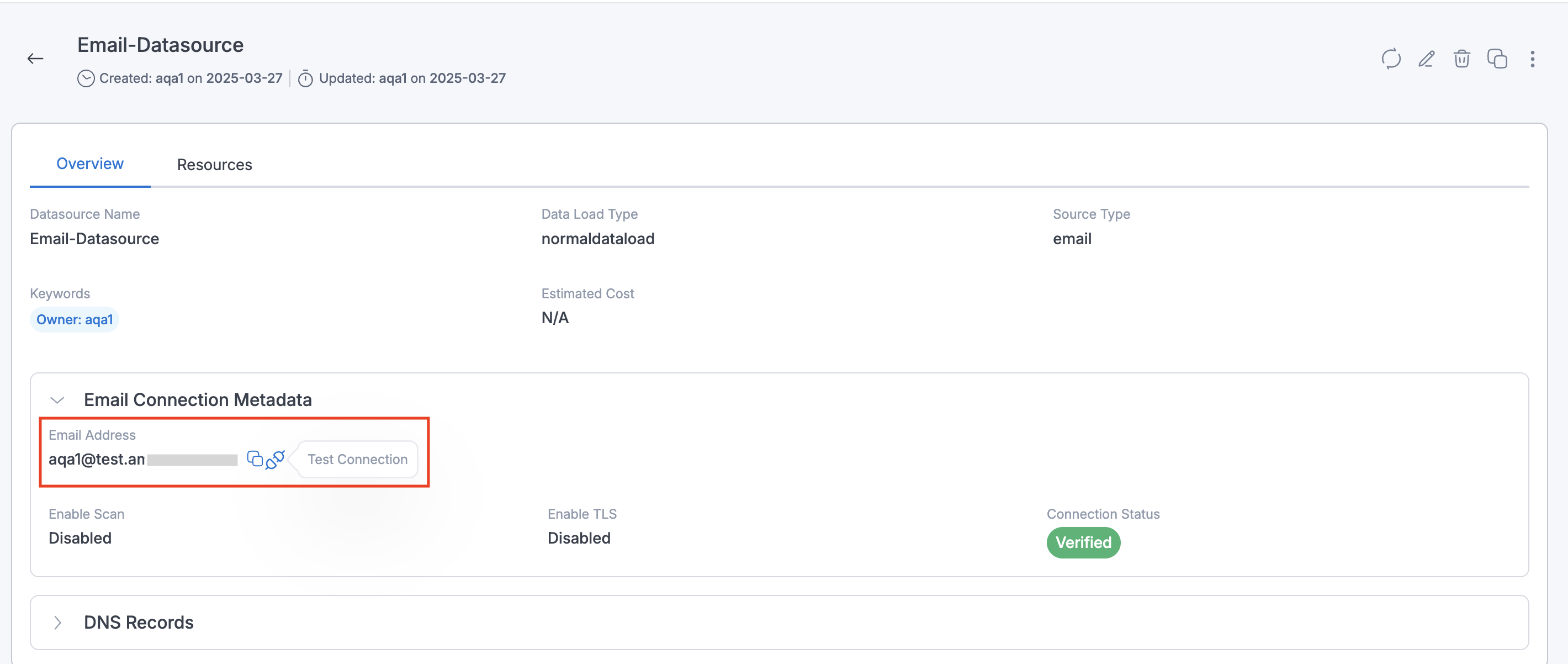 Test Email Datasource