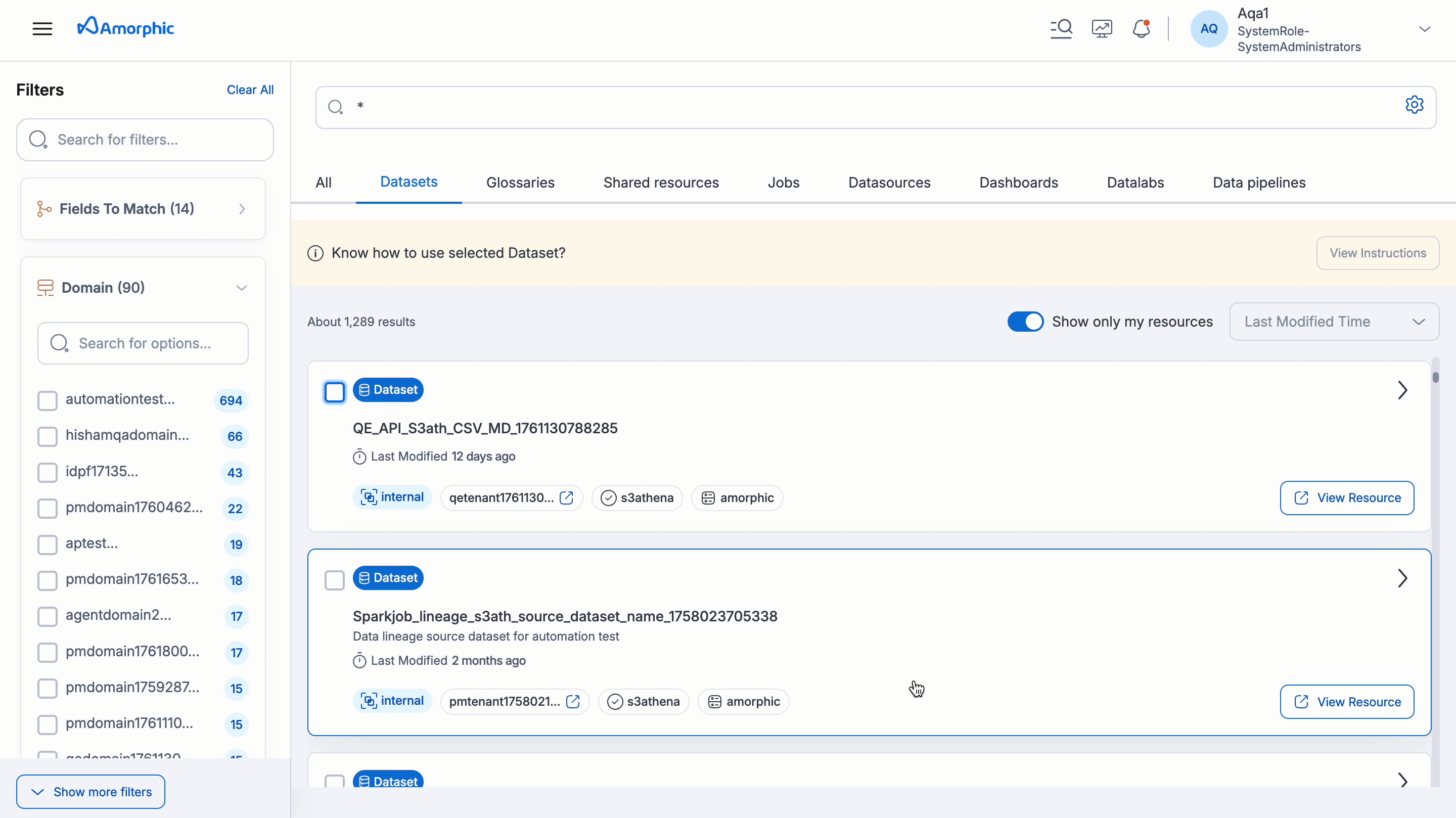 Dataset catalog actions