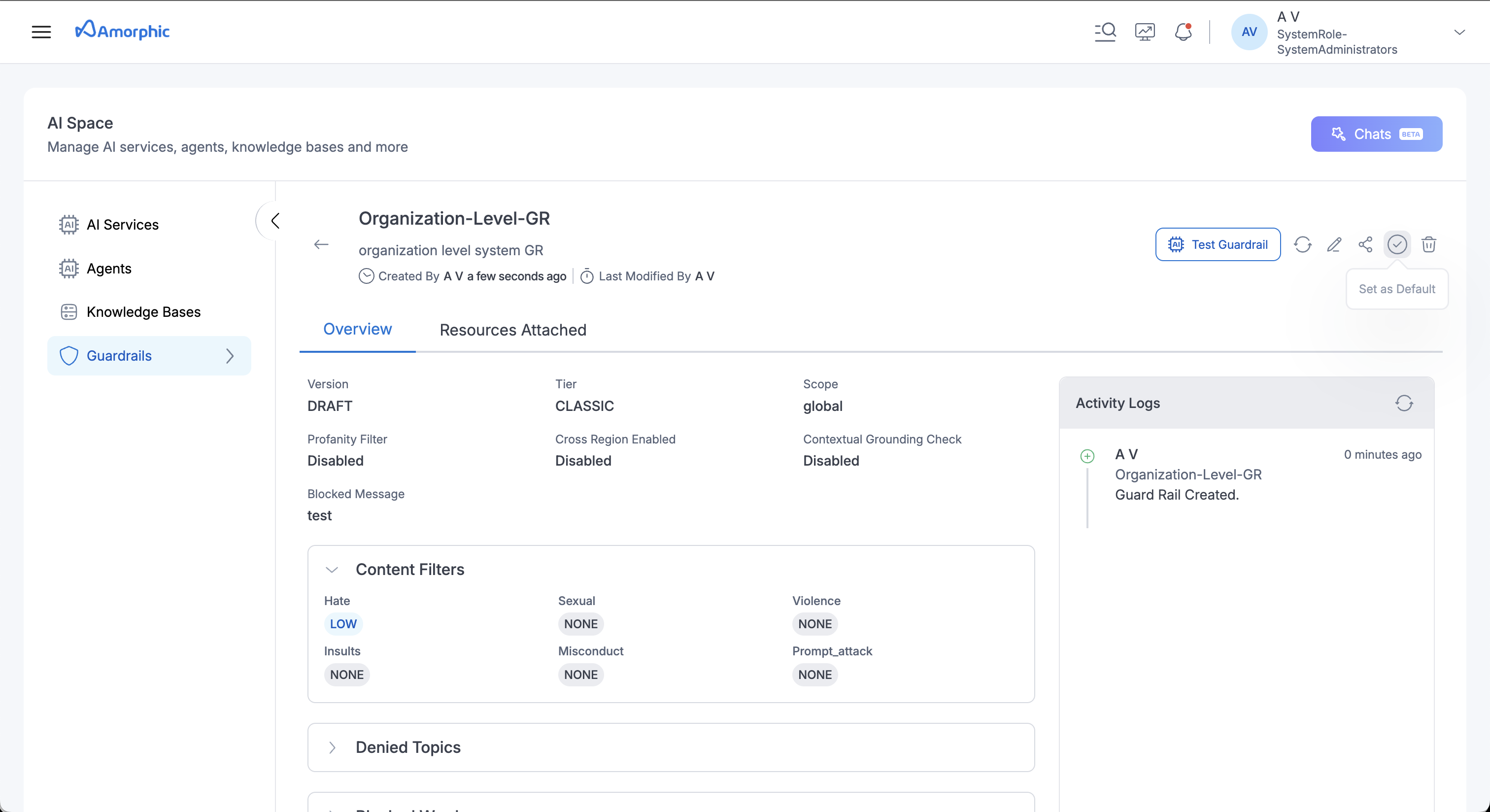 Set Default Guardrail
