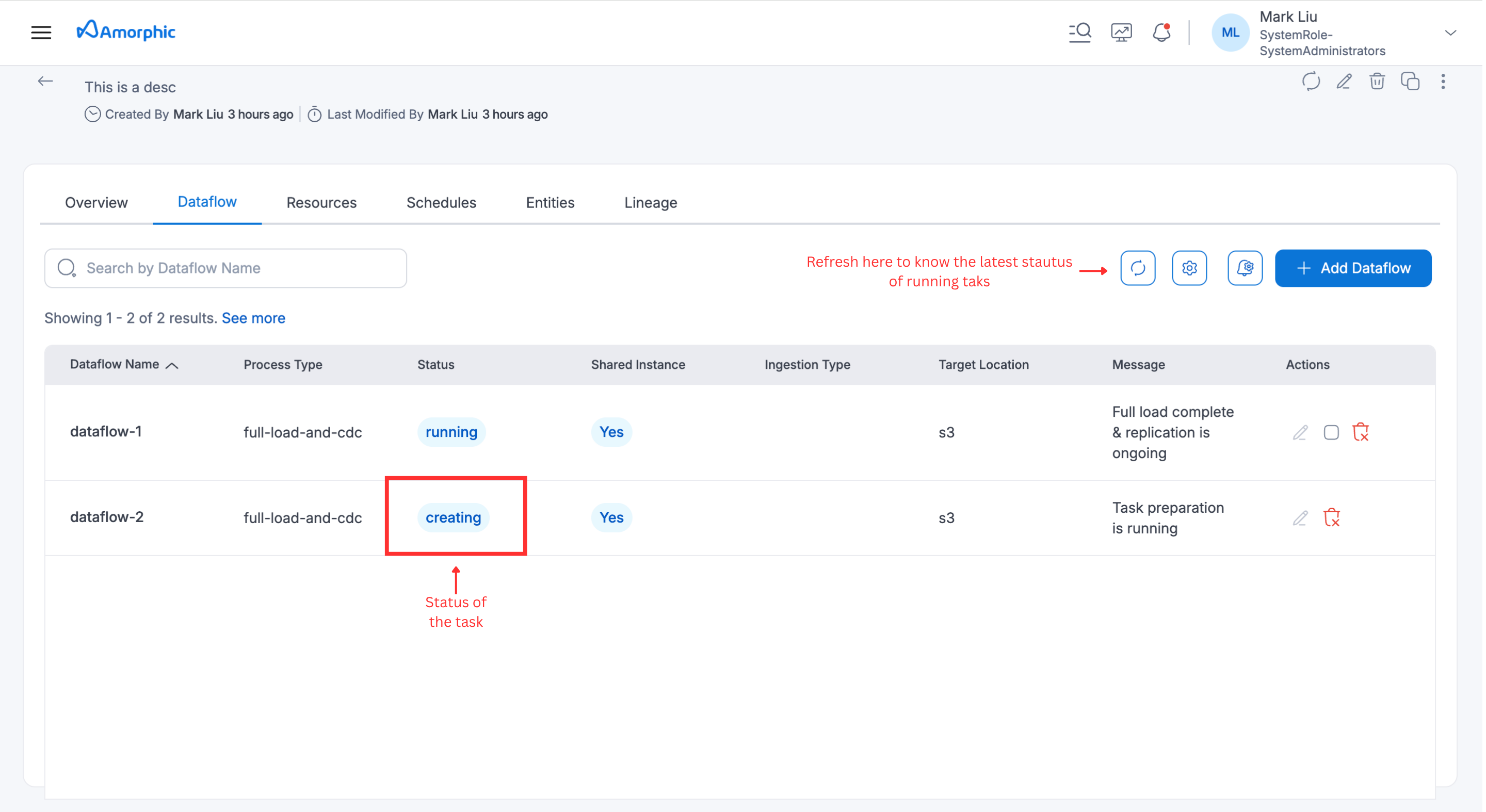 JDBC Dataflow run details