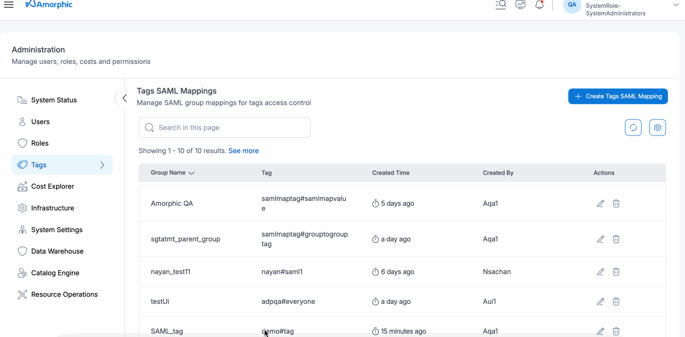 Edit SAML Tag Mapping