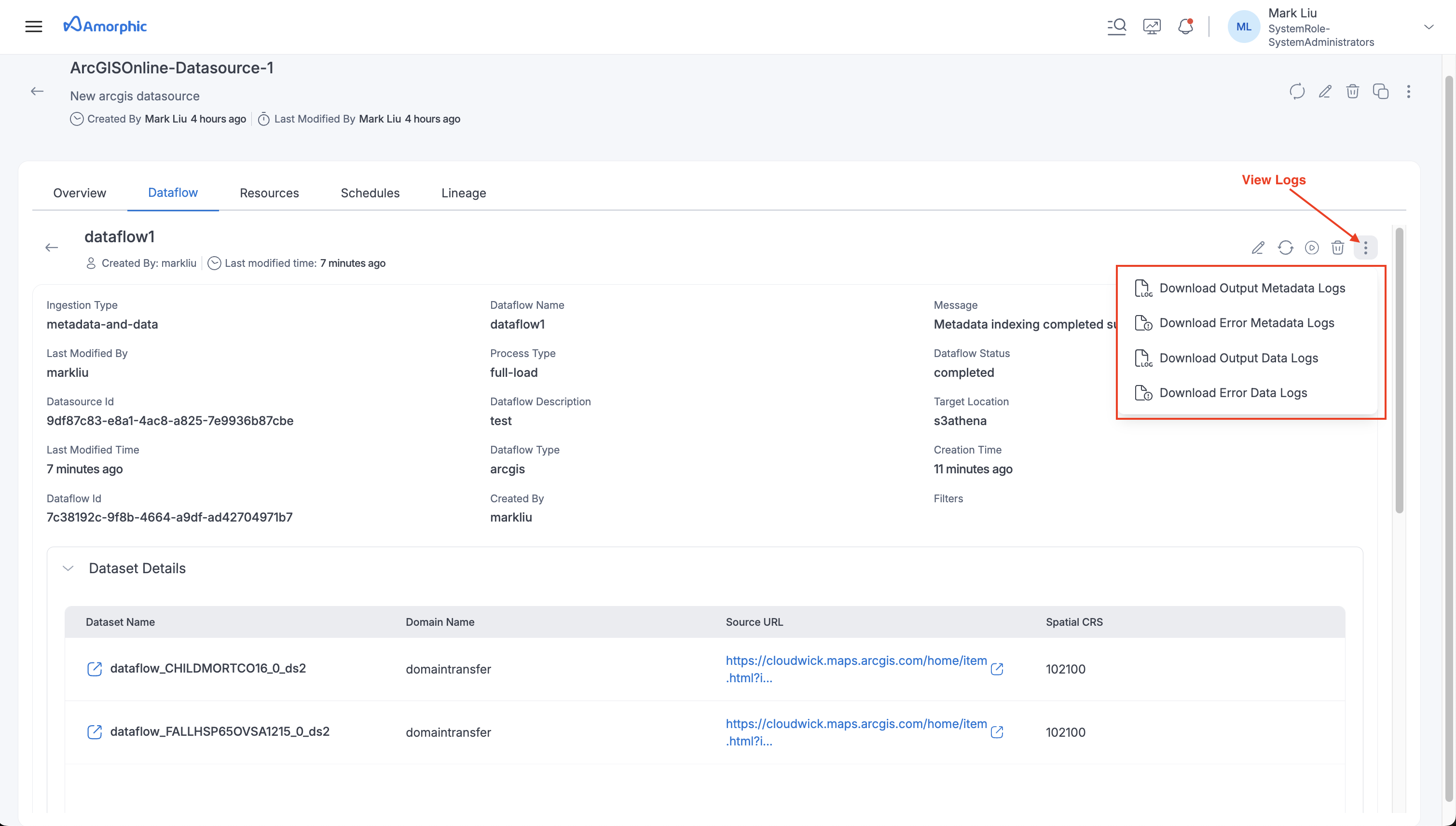 ArcGIS Dataflow Logs
