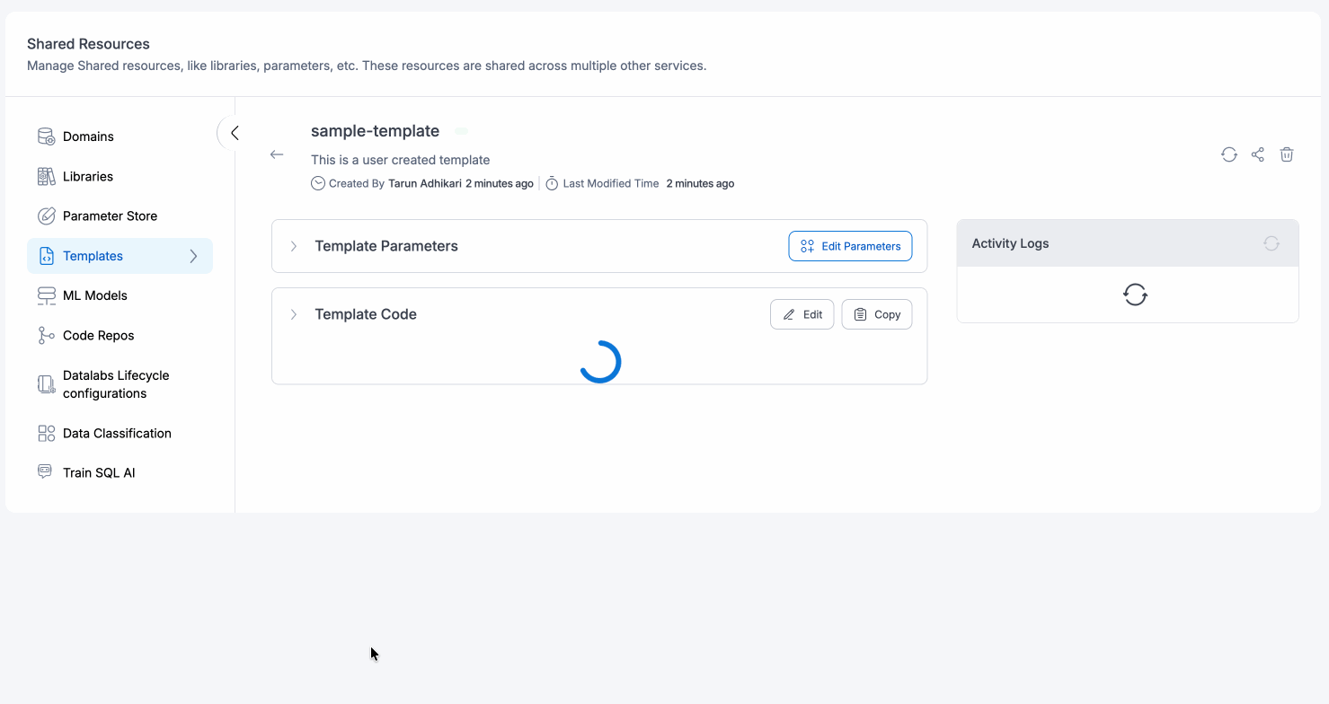 Update Template code/parameters