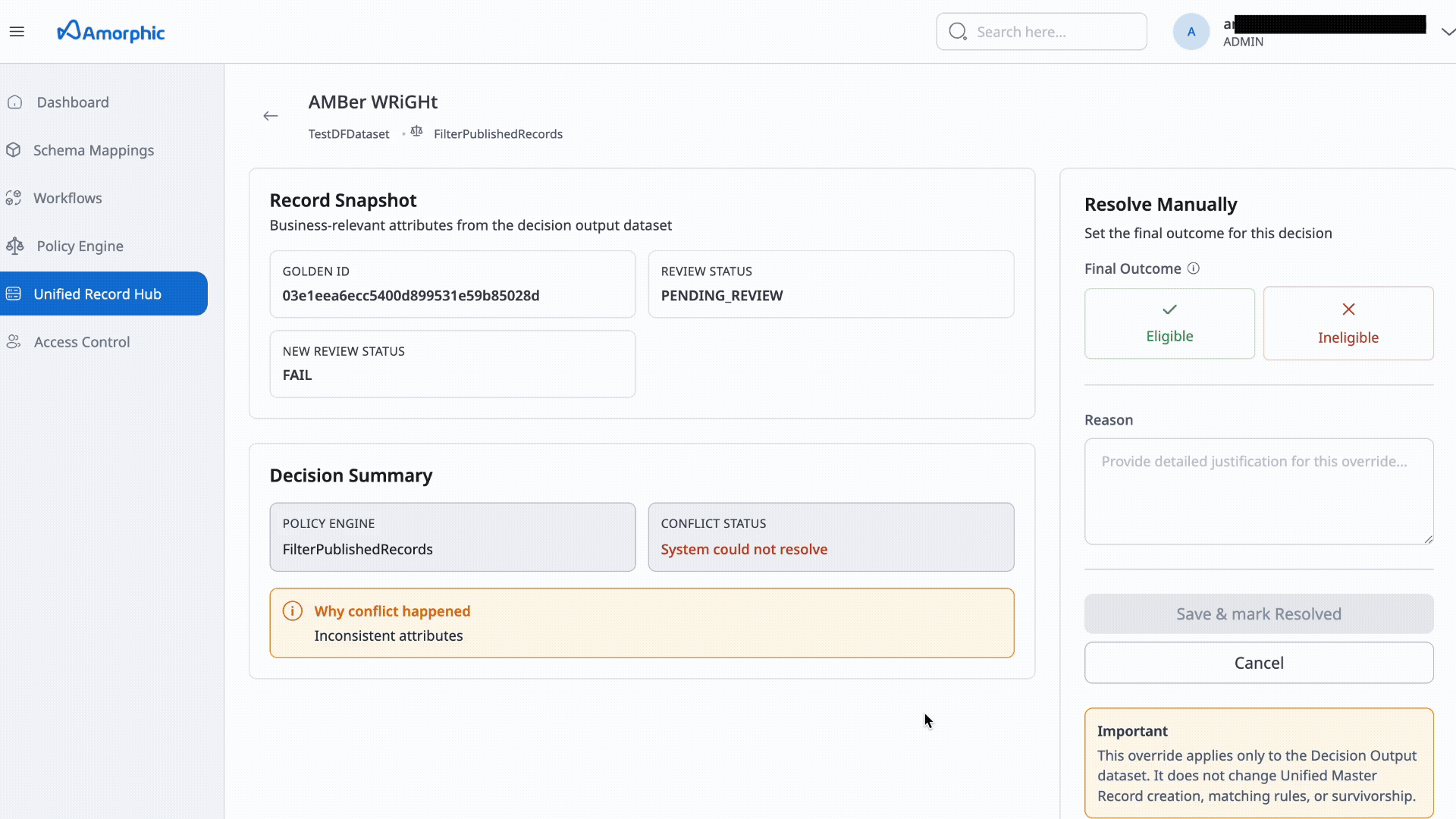 Update policy engine record in UR hub