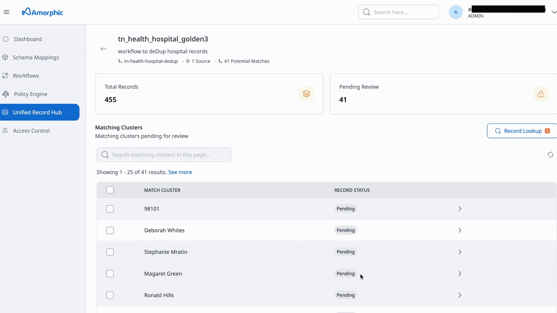 Records search in UR hub