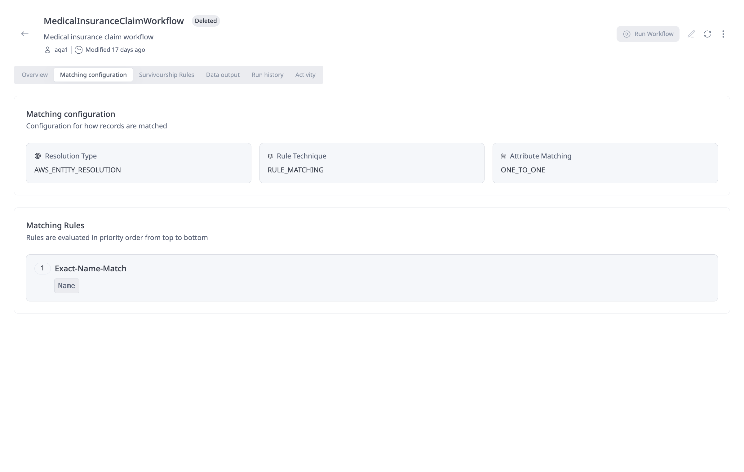 Matching configuration