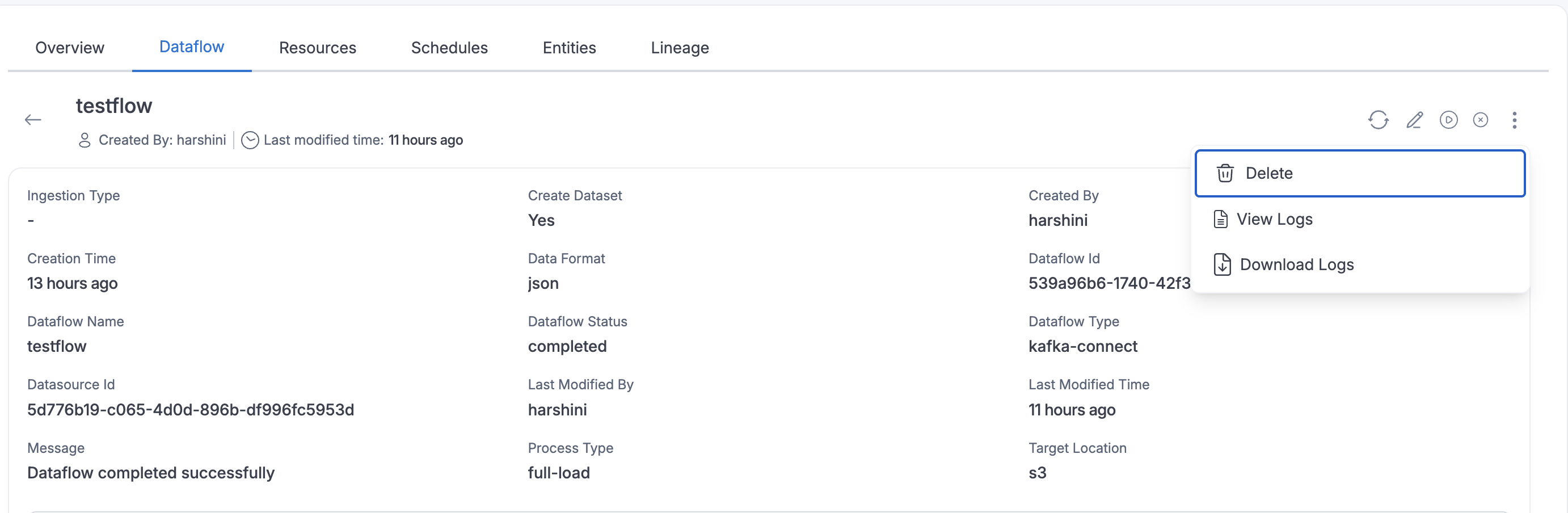 JDBC Dataflow log details