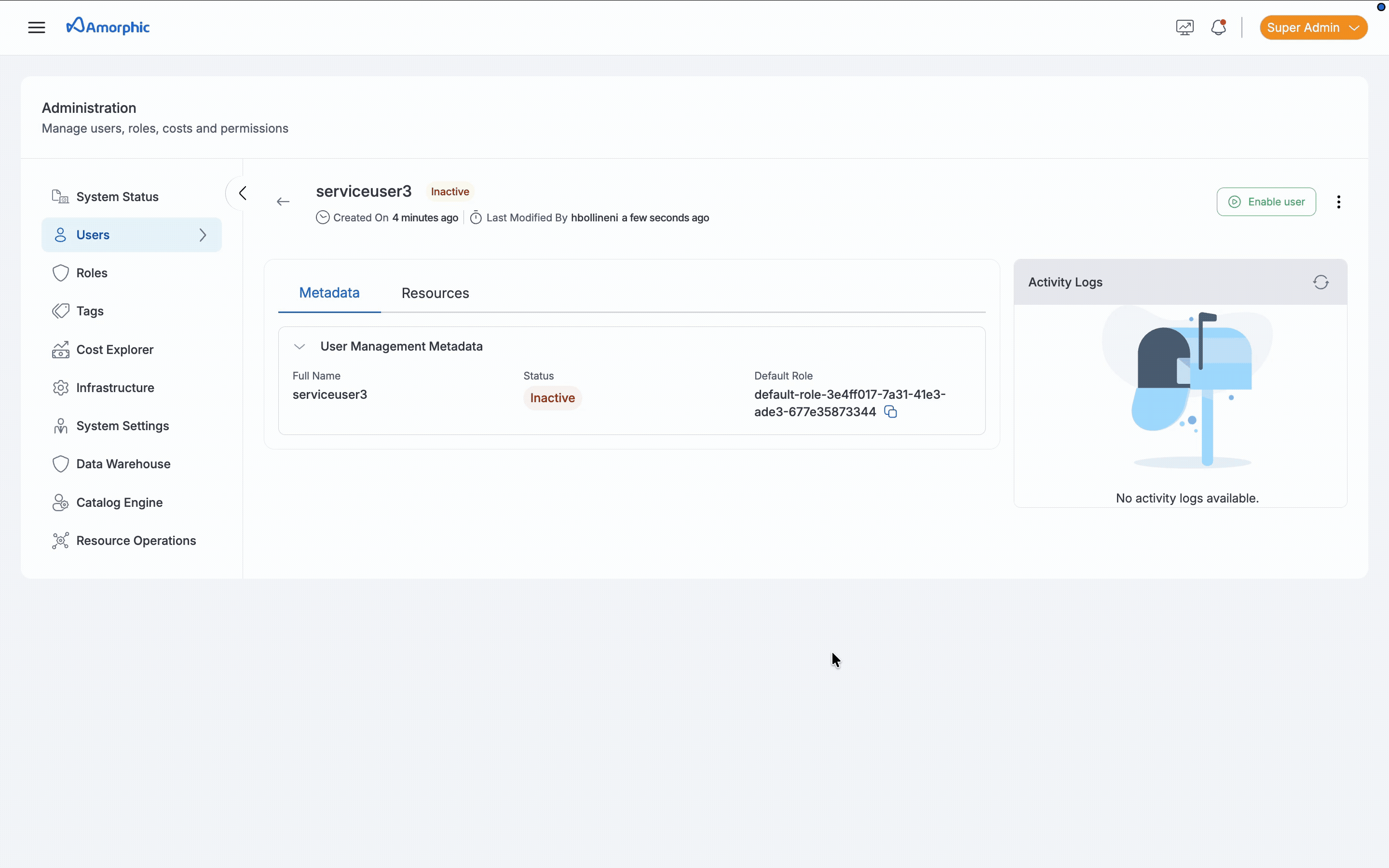 Enable/Disable Service User