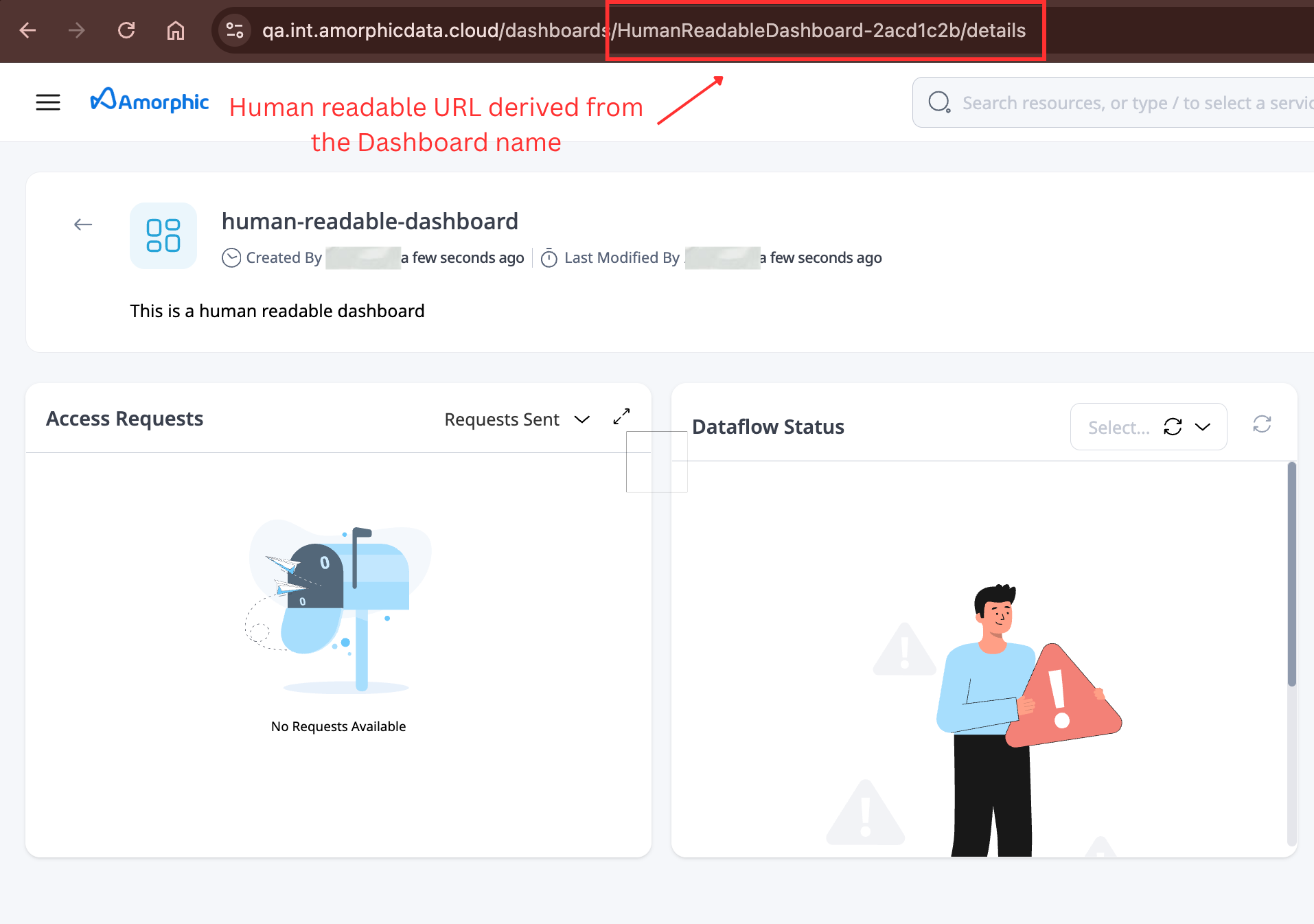 Dashboard human readable URL