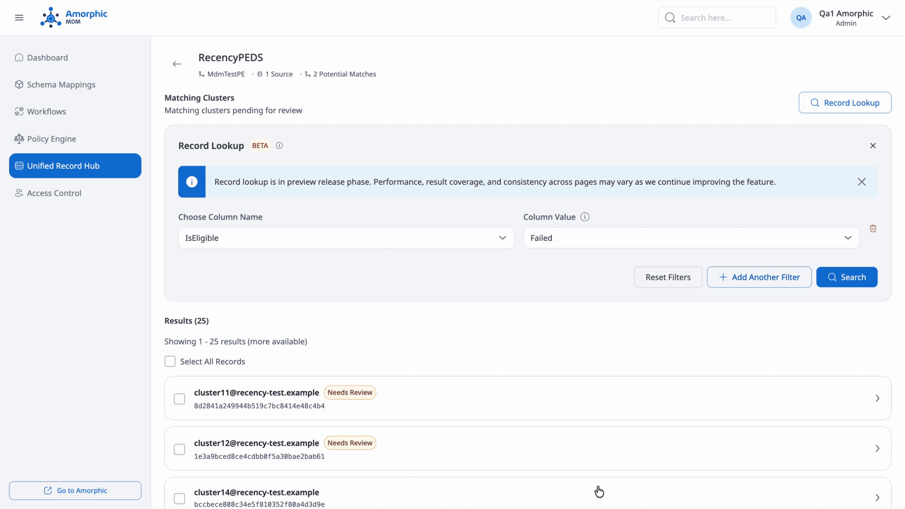 Policy engine record in UR hub
