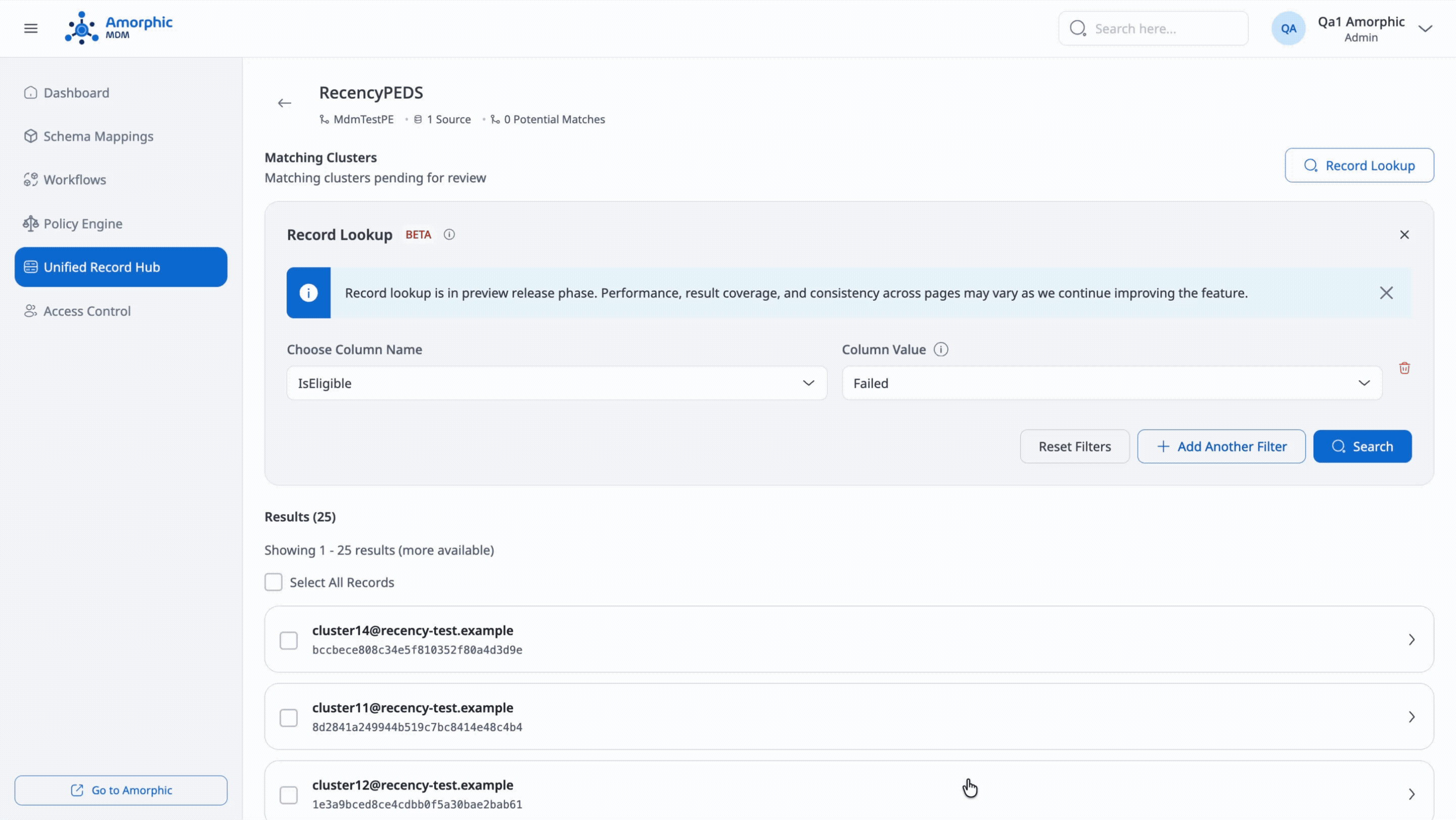 Policy engine record in UR hub