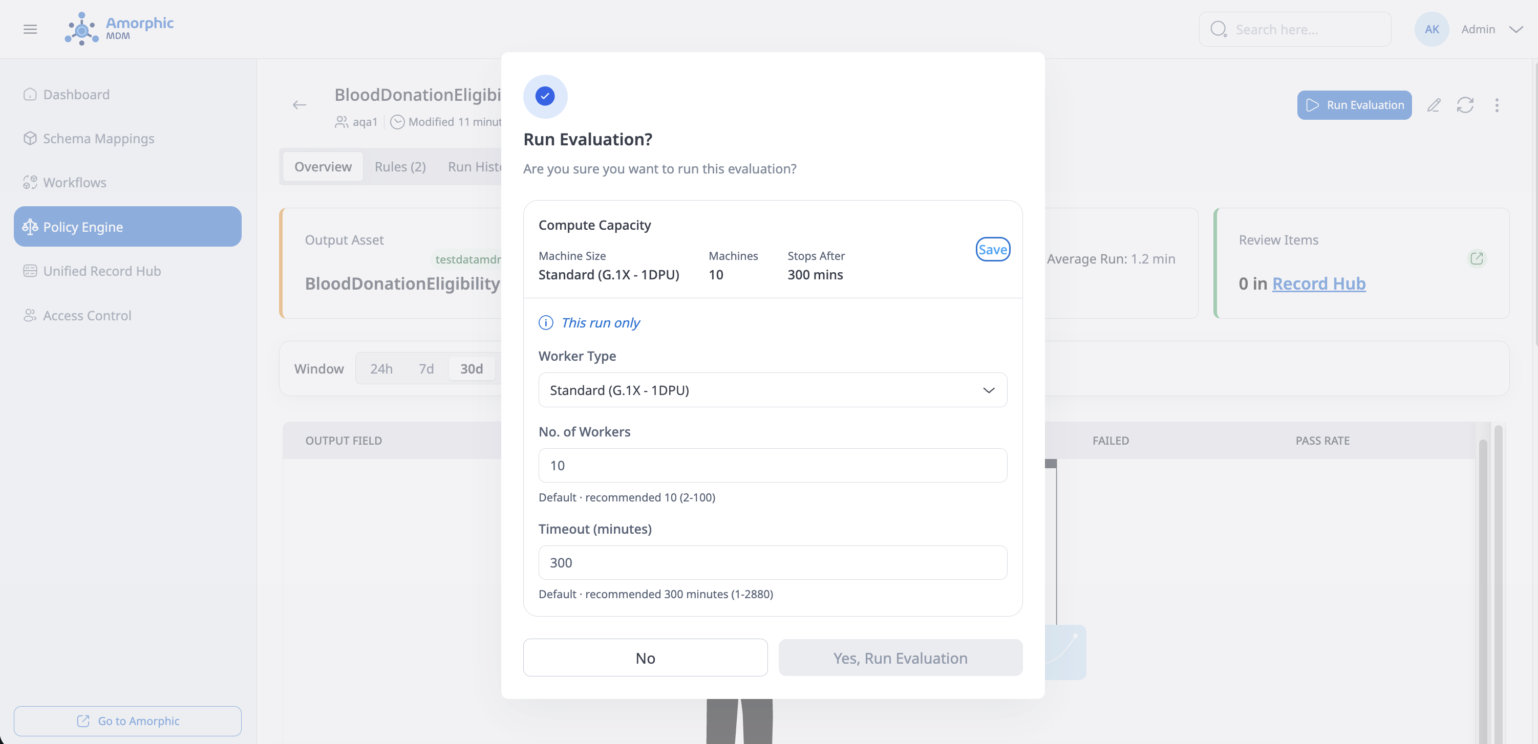 Run Evaluation dialog