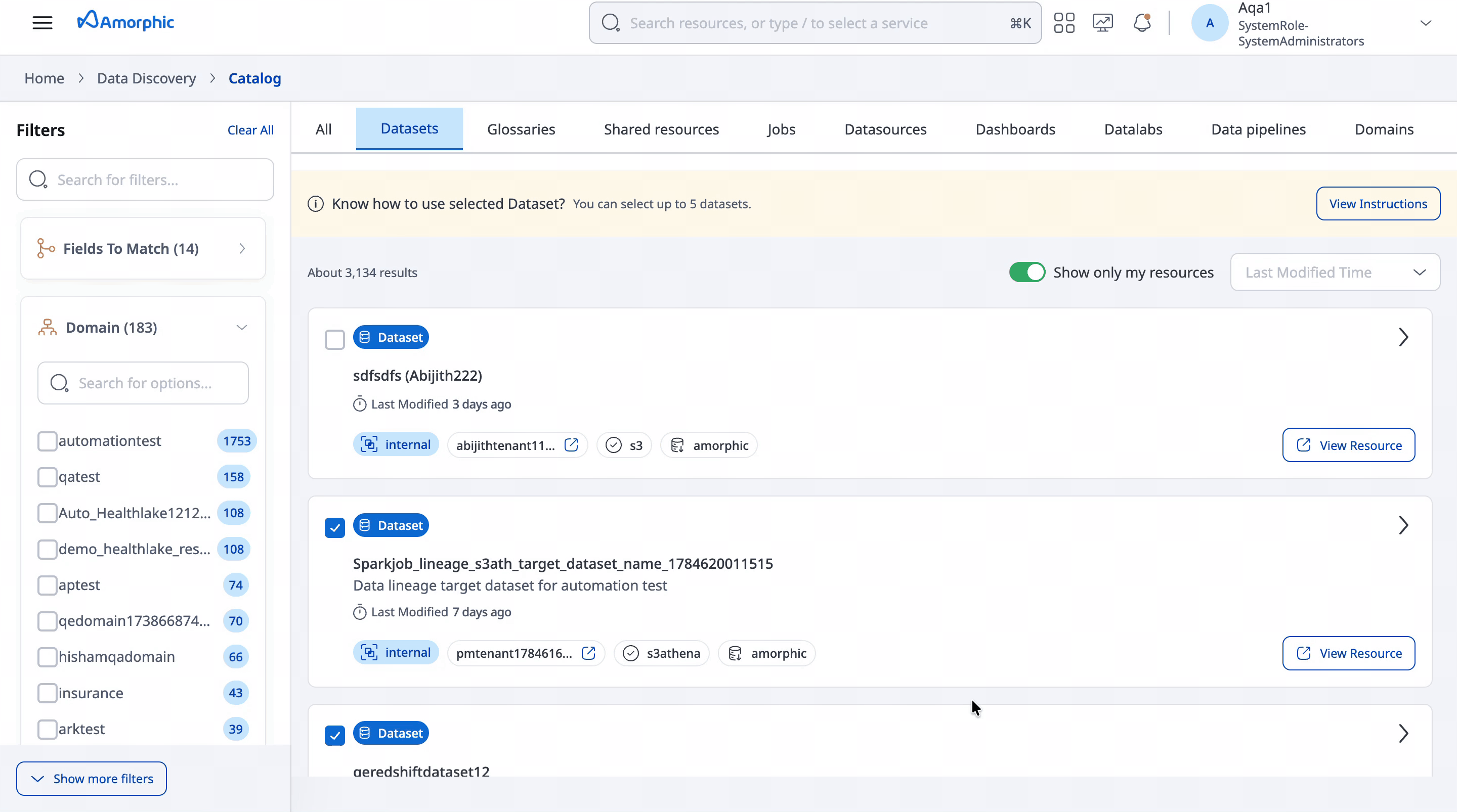 Dataset catalog actions