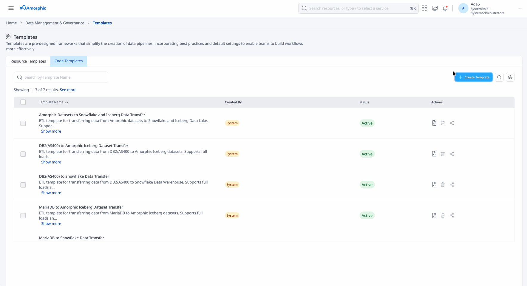 Create code template