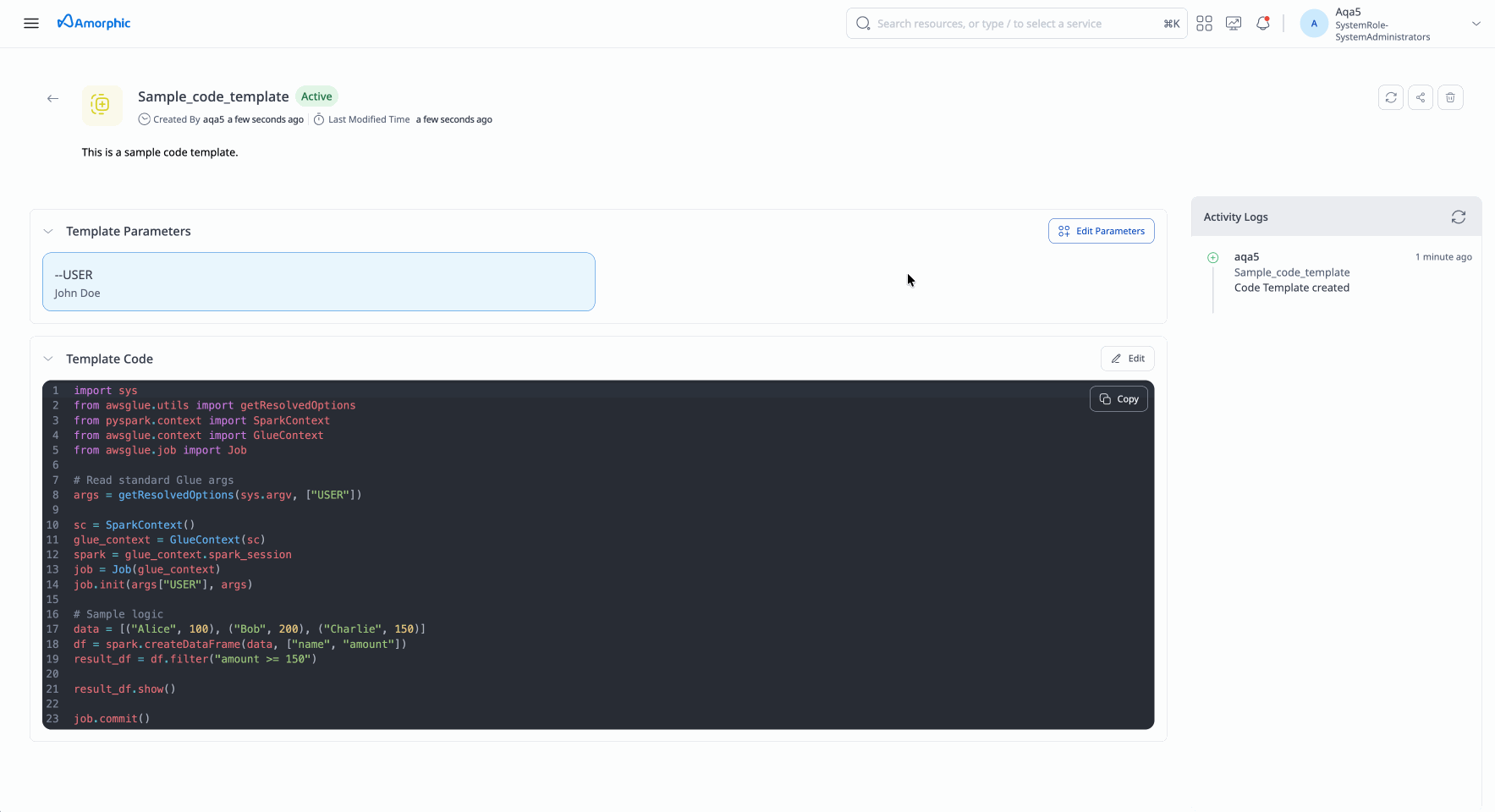 Update Template code/parameters