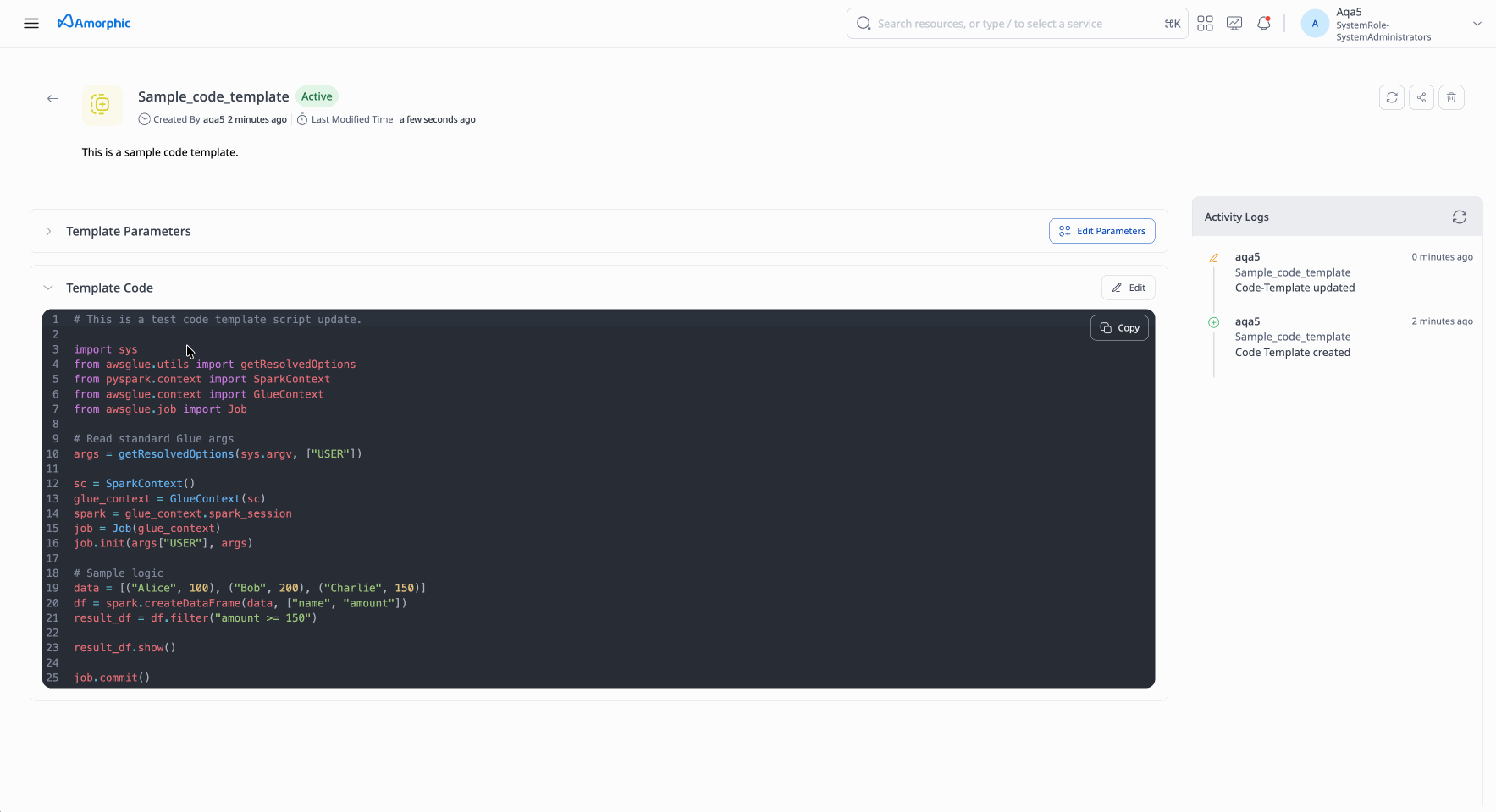 Using Code Template