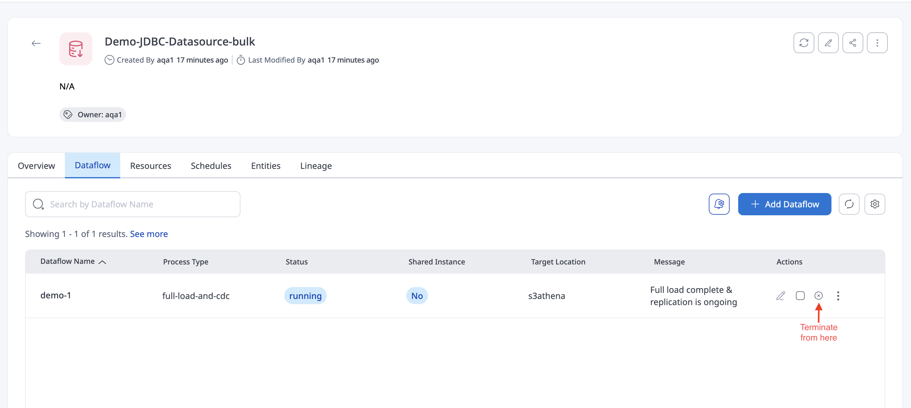 Terminate JDBC Bulkload Dataflow